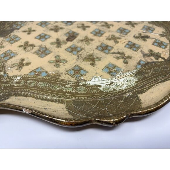 Mid Century Italian Blue GoHollywood Regency Florentine Serving Tray Wood 20x15" - Picture 3 of 16